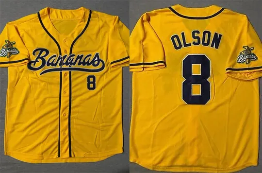 SAVANNAH BANANAS JACKSON OLSON NEW ADULT #8 YELLOW JERSEY