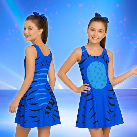 Derpy Tiger Skater Dress, Blue Tiger Costume Dress Women, Demon Hunter Cosplay Dress, Halloween Costume Dress, Kpop Movie Fan Gifts