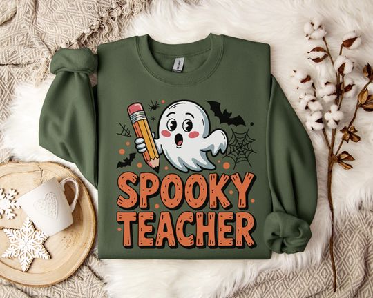 Discover Spooky Teacher Sweatshirt, Halloween Teacher Sweater, Halloween Ghost Teacher Gift Sweater, Spooky Season Teacher Gift, Fall Teacher Sweater