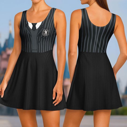 Wednesday Addams Cosplay Skater Dress, Nevermore Academy Uniform Women Dress, Gothic Black Casual Dress, Halloween Party 2025 Clothing