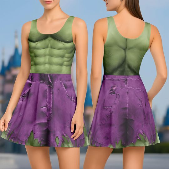 Hulk Skater Dress, Superhero Halloween Outfit, Comic Book Cosplay Dress for Women, Halloween Costume Cosplay Dress, Gift For Her