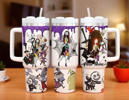 Custom Nightmare Before Christmas 40oz Tumbler Jack and Sally Insulated Cup Horror Movie Halloween Gift