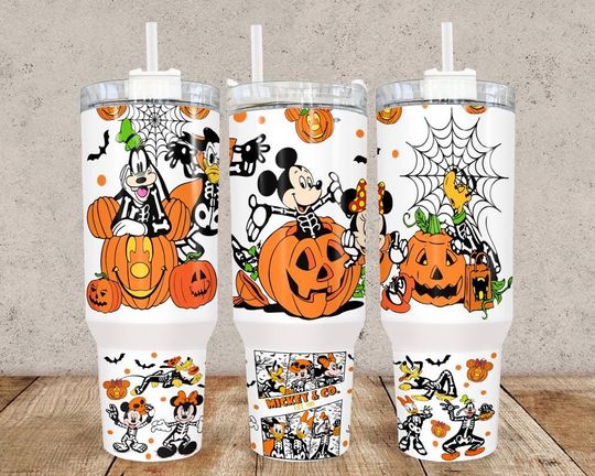 Discover Halloween Cartoon Mouse and friends Tumbler 40oz Hydro Style Tumbler that includes a lid with handle attached
