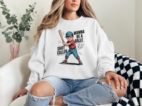 Discover Wanna Be A Baller Shot Caller Sweatshirt, Retro Baseball Sweatshirt, Baseball Boy Sweatshirt, Baseball Lover Gift, Game Day Sweatshirt