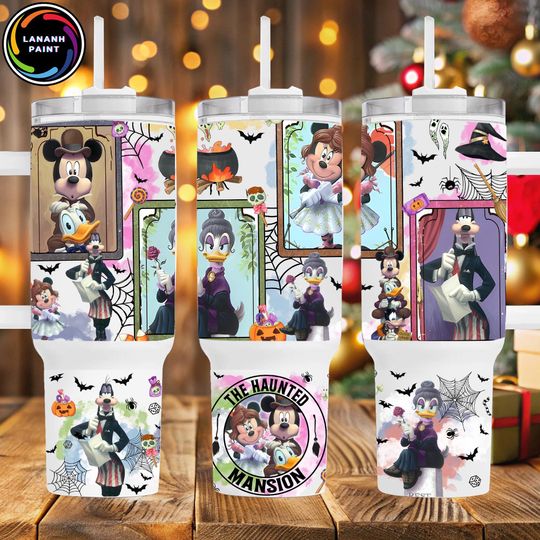 Discover Halloween Haunted Cartoon Team 40oz Tumbler Wrap Png, Spooky Mouse Family Design, Scary Tarot Card Movie Character Wrap for Fall