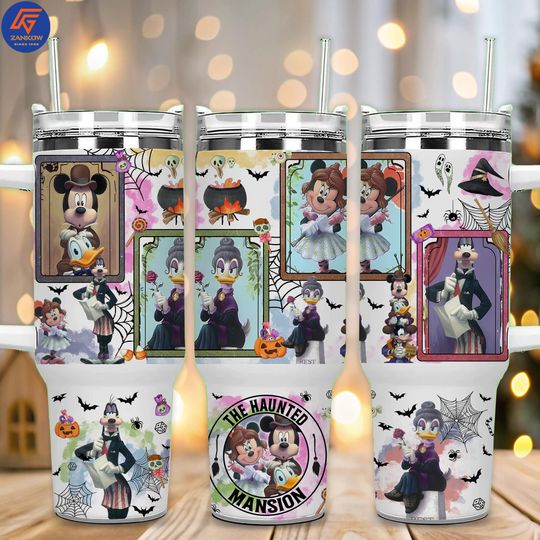 Haunted Tarot Card 40oz Tumbler, Spooky Mouse Cartoon Team Tumbler , Spooky Season Tumbler, Movie Friends 40oz Skinny