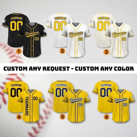 Custom Yellow Bananas Baseball Jersey Shirt, Personalized Team Name Number Shirt, Matching Family Team Uniform, Adult Youth Kids Shirt