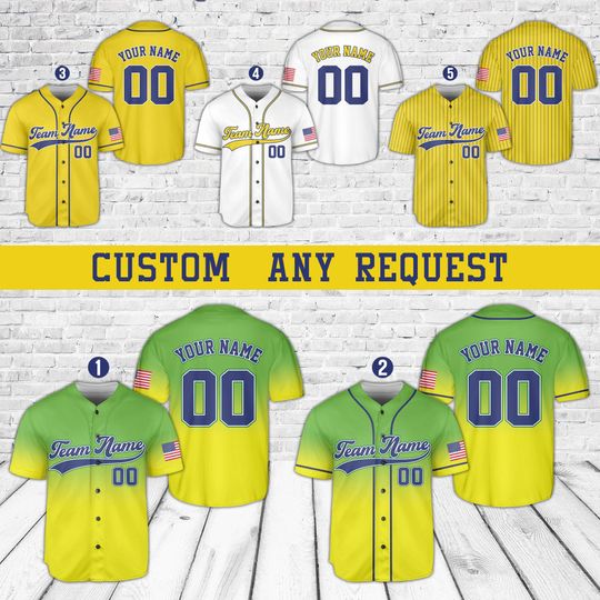 Discover Personalized Yellow Baseball Jersey, Funny Baseball Lover Jersey, Custom Name Number Team Jersey, Matching Uniforms Gift
