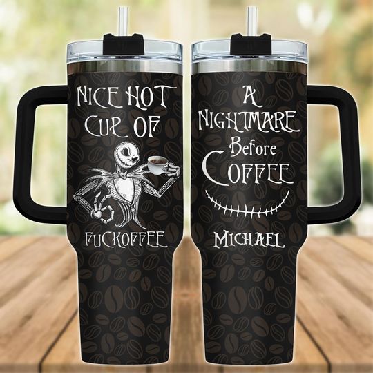 Personalized Jack Skellington Tumbler 40oz, Nightmare Before Coffee Tumbler, Funny Halloween Tumbler Cup, Disney Spooky Season 2025 Cup