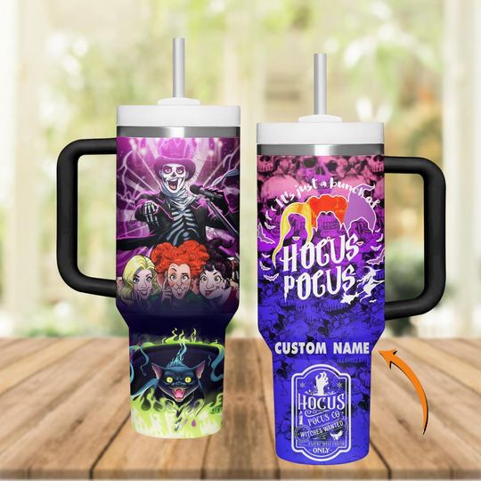 Hocus Pocus Cartoon Tumbler 40oz, It's Just a Bunch of Hocus Pocus Tumbler, Sanderson Sisters Custom Mug 40oz, Halloween Tumbler Gift