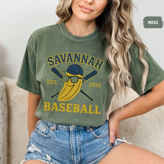 Discover Comfort Colors Retro Savannah  Baseball T-shirt - Vintage Style Unisex Tee, Soft Cotton Shirt, Banana Sports Team Fan Apparel, Casual Top,