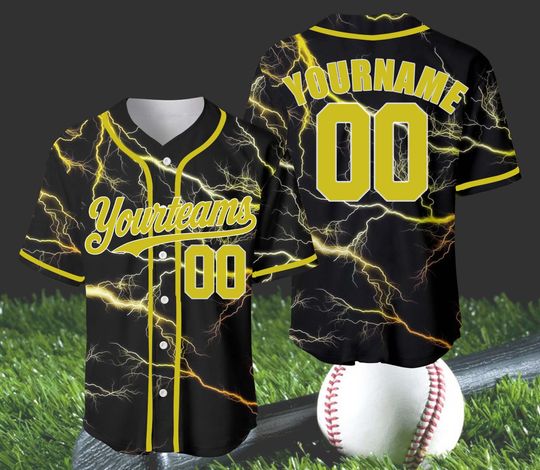 Discover Custom Lightning Baseball Jersey with Personalized Team Name and Number