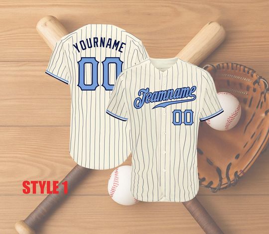 Discover Custom Pinstripe Baseball Jersey with Personalized Team Name and Number