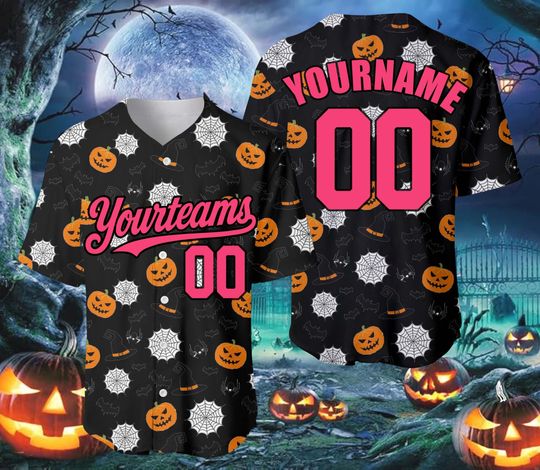 Discover Personalized Halloween Pumpkin Horror Baseball Jersey, Custom Scary Cosplay Tee