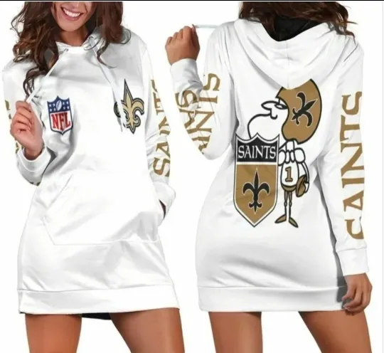 New Orleans Saints Women's White "Vintage Logo" Hoodie Dress