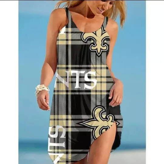 New Orleans Saints Women's Black and Gold Casual Midi Summer Dress