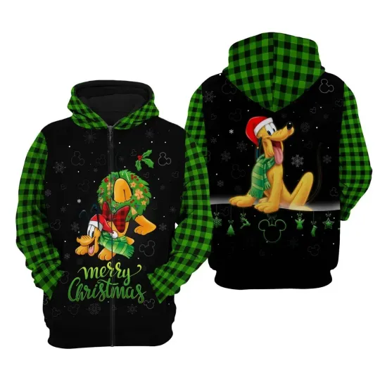 Discover Funny Pluto Dog Santa Hat 3D Zip Hoodie Christmas 2025 Season of Joy