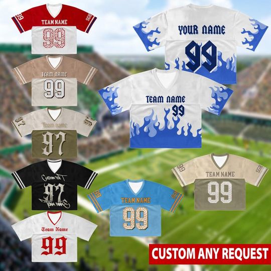 Discover Personalize Women's Crop Top Football Jersey, Custom Team Name Number Logo Women Crop Tee, Streetwear Urban Jersey