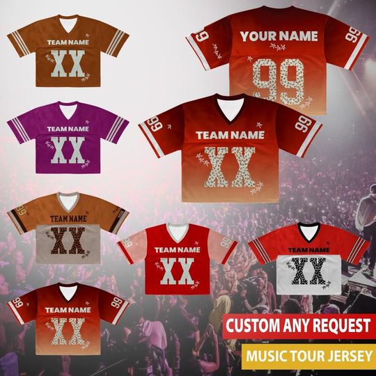 Discover Personalize Women's Crop Top Football Jersey, Custom Team Name Number Logo Women Crop Tee, Music Rap Tour