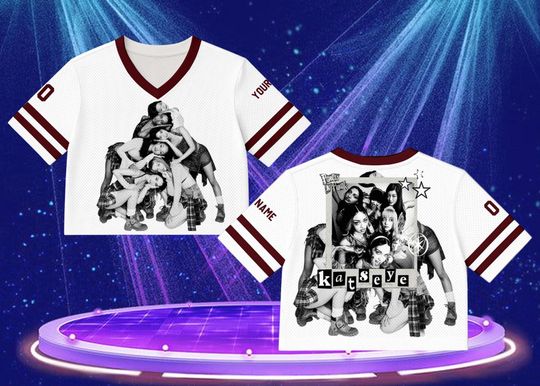 Discover Custom KATSEYE Crop Jersey Mesh, Pretty N Punk Personalized Name Number Shirt, Kpop Concert Fanclub Mesh Top for Women Girls