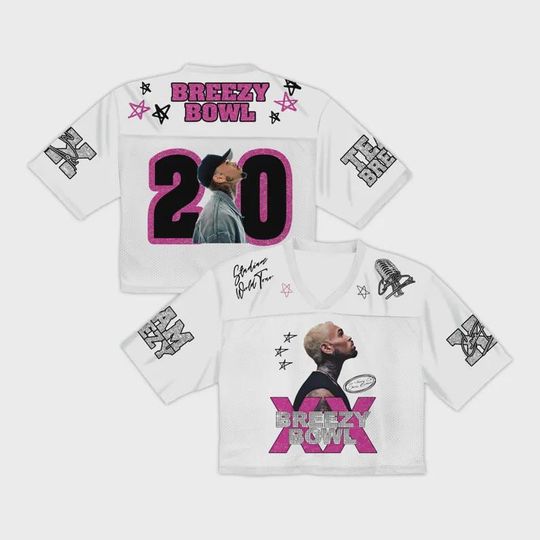 Chris Brown Crop Top Football Jersey  Breezy Bowl Stadium World Tour Mesh Shirt, Concert Outfit, Rave Festival Top, Fan Gift