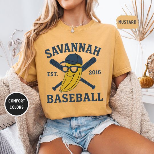 Discover Comfort Colors Retro Savannah  Baseball T-shirt - Vintage Style Unisex Tee, Soft Cotton Shirt, Banana Sports Team Fan Apparel, Casual Top,