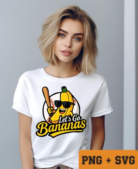 Discover Lets go bananas Baseball  , Funny Banana Baseball Clipart, Kids Baseball Shirt Design, Sublimation, Game Day