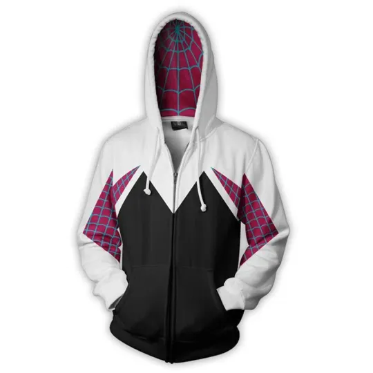 Adult Spiderman Into the Spider-Verse Gwen Stacy 3D Zip Hoodie Cosplay