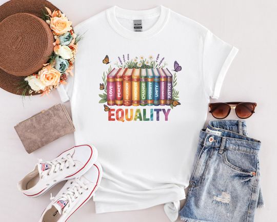 Discover Equal Rights Shirt, Book Flower Shirt, Social Justice T-Shirt, Equality Peace Love Kindness Shirt, Feminist Gift for Her, Women Rights Shirt