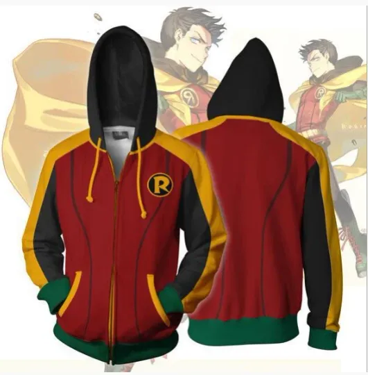 Discover Teen Titans Robin Cosplay Hoodie Zip Up Jacket for Halloween