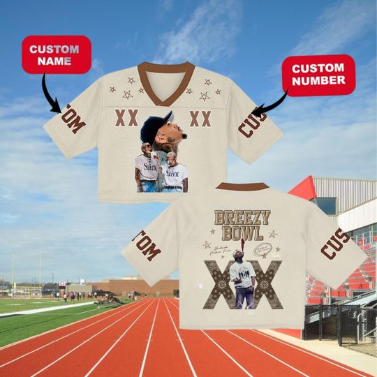 Chris Brown Crop top Football Jersey, Personalized Breezy Bowl Crop top Jersey, Chris Brown Fans, Summer 2025 Breezy Bowl XX, Breezy XX Tour