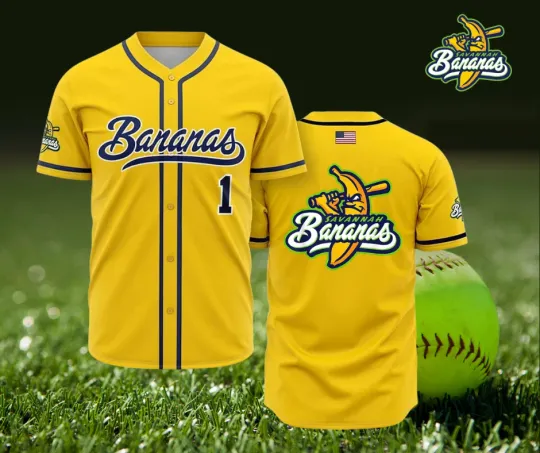 Discover Savannah Bananas 3D Baseball Jersey Team AOP - Yellow, Men’s Fan Apparel