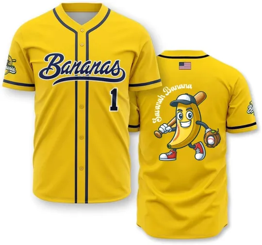 Savannah Bananas #1 Baseball Jersey New AOP Funny, Gift For Fan