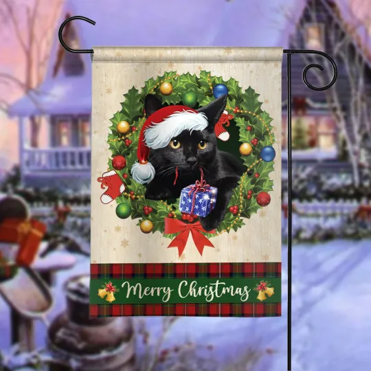 Discover Cat Merry Christmas Flag, Cat Christmas Wreath Flag, Cat Xmas Flag
