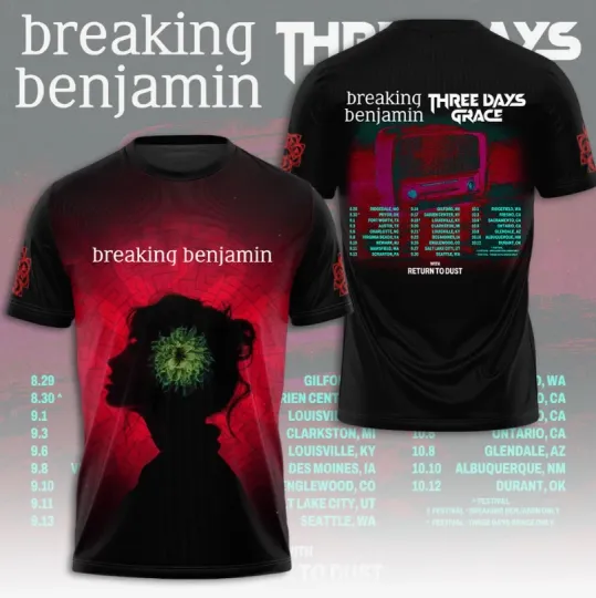 Discover Breaking Benjamin Three Days Grace 2025 Tour 3D T Shirt