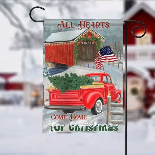Discover Truck Merry Christmas Flag, Truck All Hearts Come Home For Christmas Flag
