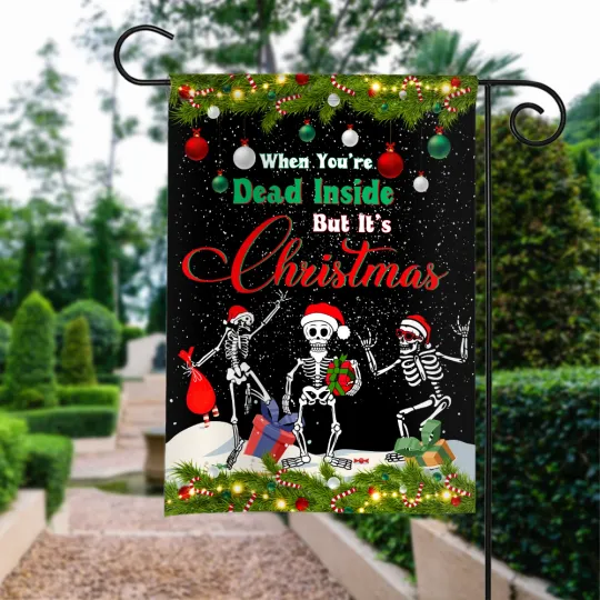 Skeleton Merry Christmas Flag, When You're Dead Inside But It's Christmas Flag
