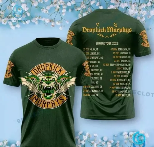 Dropkick Murphys Tiger Sirens Europe Tour 2025 3D T-shirt 2025 Tour