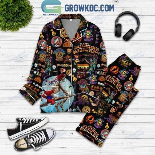 Grateful Dead Halloween Pajama Set - Colorful Skeleton and Bear Design - Perfect for Fans