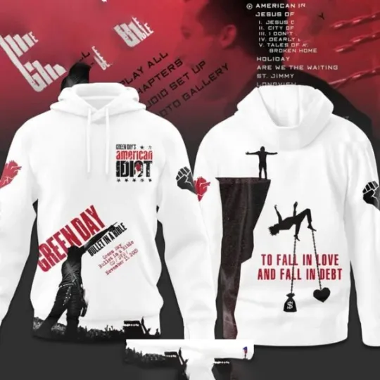 3D Hoodie Music Lovers Green Day To Fall In Love And Fall In Debt