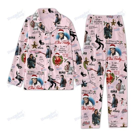 Elvis Presley Pink Pajama Set - Retro Pajamas with Iconic Elvis Prints - Perfect for Music Lovers