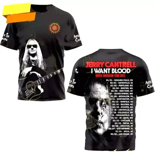 Discover Jerry Cantrell I Want Blood North American Tour 2025 3D T-shirt - Gift fan