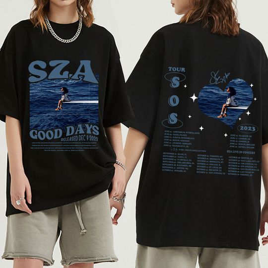 Discover SZA SOS Good Days T Shirt 2023 Concert Tour Men Women Fashion Cotton T-shirt Hip Hop Oversized Short Sleeve T Shirts Streetwear