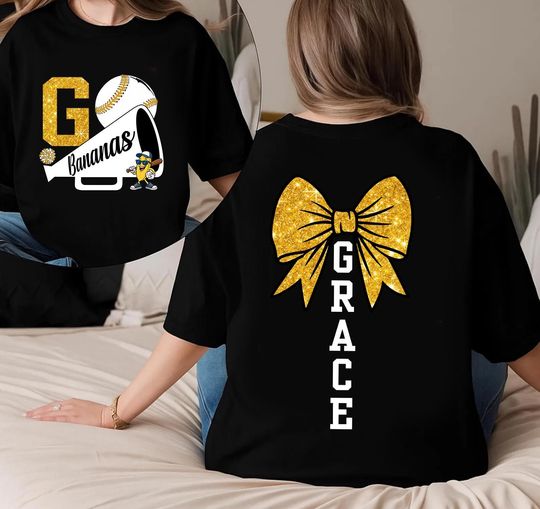 Discover Go Bananas Shirt, Retro Baseball T-shirt, Custome Name Baseball Shirt, Banana Fan Gift, Girly Baseball Shirt, Game Day Baseball Shirt