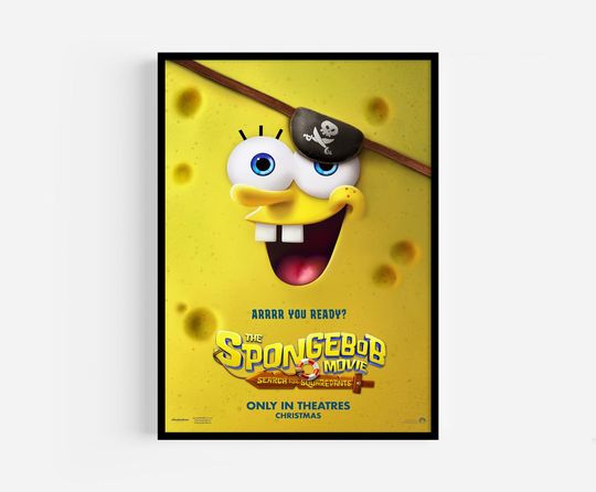 SpongeBob Movie Poster, Cartoon Character Wall Art for Kids, Bright Yellow Vertical Poster, Pop Culture Decor