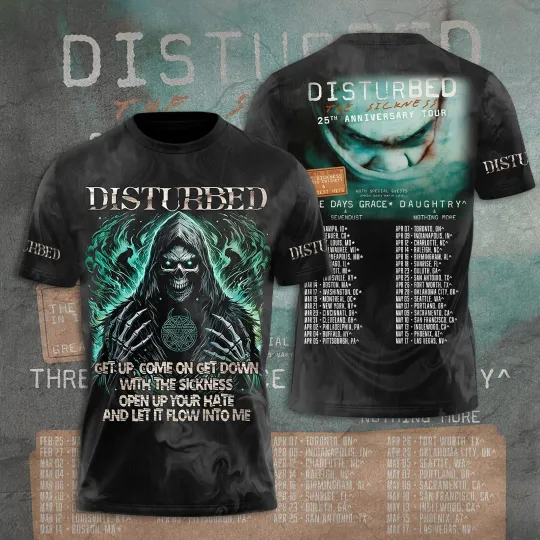Disturbed The Sickness 25th Anniversary Tour 2025 3D T-Shirt