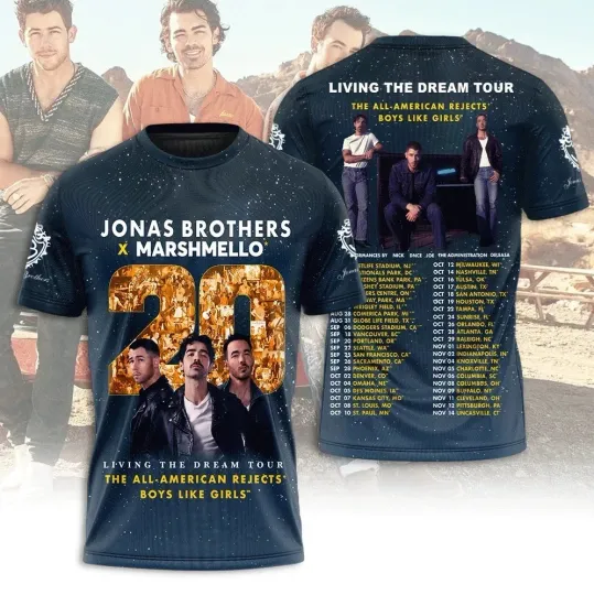 Jonas Brothers x Marshmello Living The Dream Tour 2025 3D T-Shirt