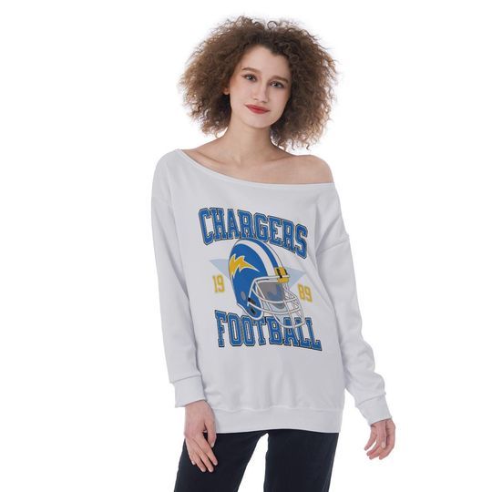 Chargers Football Womens Off The Shoulder Sweatshirt, Football Fan Pullover, Sports Team