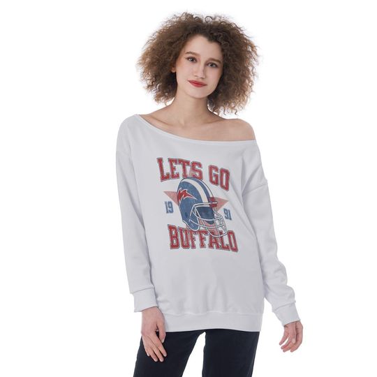 Bills Football Womens Off The Shoulder Sweatshirt, Football Fan Pullover, Sports Team Sweat