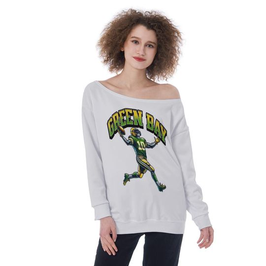 Packers Womens Off The Shoulder Sweatshirt, Football Fan Pullover, Sports Team